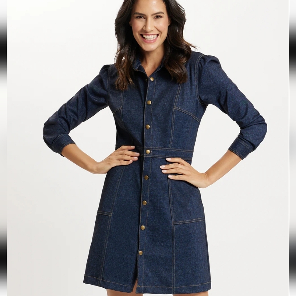 JUDE CONNALLY SOLANGE JUDE DENIM DRESS NAVY NWOT SIZE LARGE - Picture 2 of 16